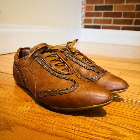 Alexander McQueen + Puma Brown Leather Sneakers Women's Size 9 - Picture 3 of 16